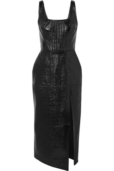 Shop David Koma Coated Cotton-blend Midi Dress In Black