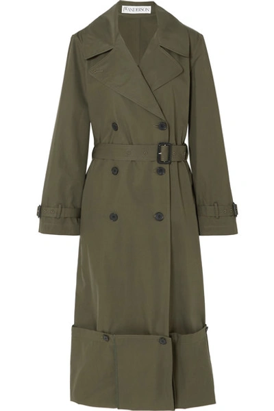 Shop Jw Anderson Button-detailed Cotton-twill Trench Coat In Green