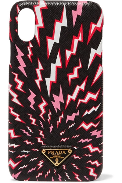 Shop Prada Printed Textured-leather Iphone Xr Case In Black