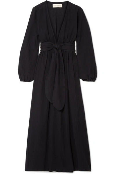 Shop Mara Hoffman + Net Sustain Luna Belted Crinkled Organic Cotton-gauze Maxi Dress In Black