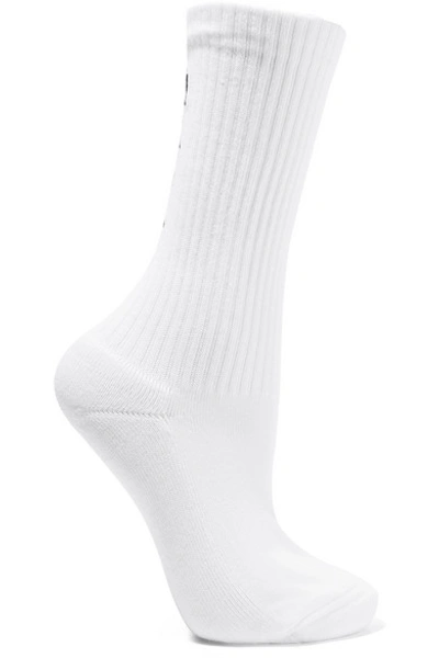 Shop Balenciaga Ribbed Intarsia Cotton-blend Socks In White