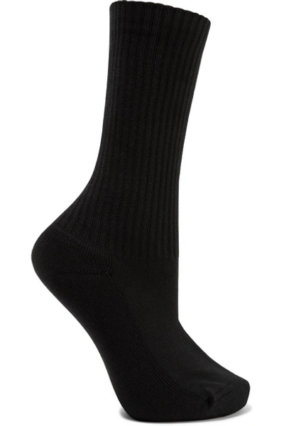 Shop Balenciaga Ribbed Intarsia Cotton-blend Socks In Black