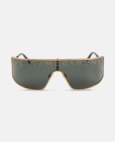 Shop Stella Mccartney Gold Green Gold Mask Sunglasses