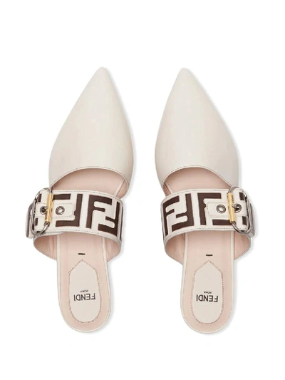 Shop Fendi Debossed Ff Logo Mules In White