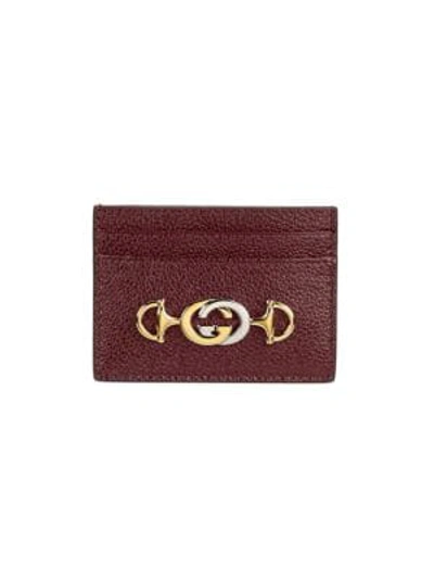 Shop Gucci Zumi Grainy Leather Card Case In Bordeaux
