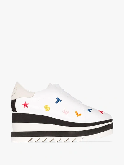 Shop Stella Mccartney White Elyse Embroidered Flatform Sneakers
