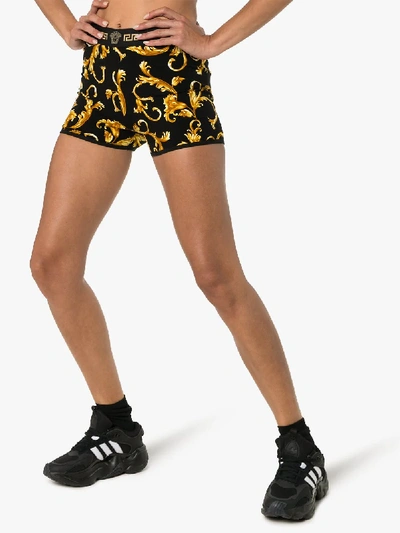 Shop Versace Baroque Print Mini Shorts In Black