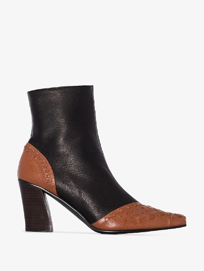 Shop Reike Nen Black 80 Woven Detail Ankle Boots In Brown