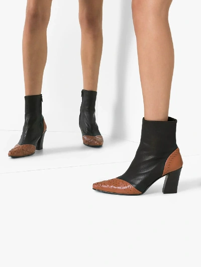 Shop Reike Nen Black 80 Woven Detail Ankle Boots In Brown