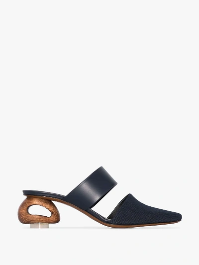 Shop Neous Navy Blue Euanthe 55 Canvas Mules