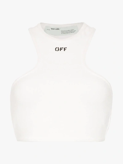 Shop Off-white Logo Print Racer Back Bra Top