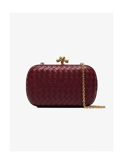 Shop Bottega Veneta Womens Red Burgundy Knotted Chain Clutch Bag