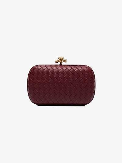 Shop Bottega Veneta Womens Red Burgundy Knotted Chain Clutch Bag