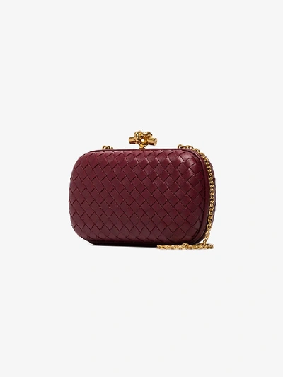 Shop Bottega Veneta Womens Red Burgundy Knotted Chain Clutch Bag