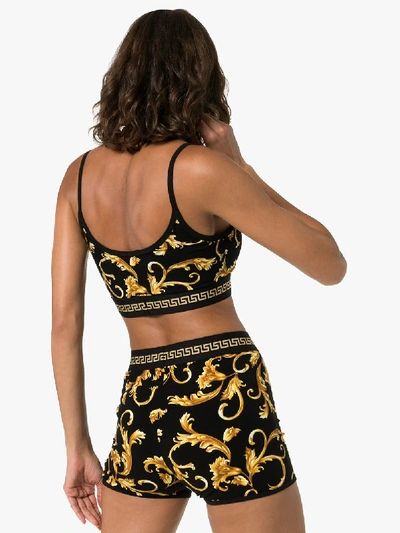 Shop Versace Baroque Print Sports Bra In Black