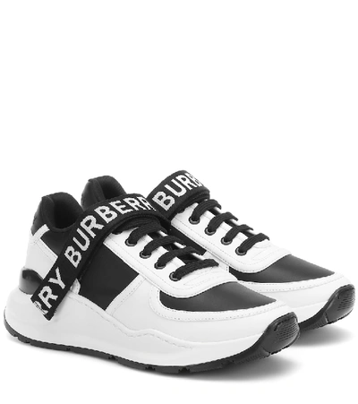 Shop Burberry Ronnie Leather-trimmed Sneakers In White