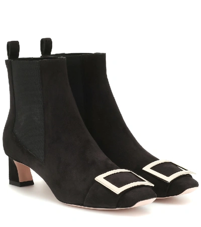 Shop Roger Vivier Chelsea Trompette Suede Ankle Boots In Black