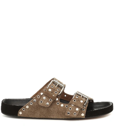 Shop Isabel Marant Lennyo Embellished Suede Sandals In Beige