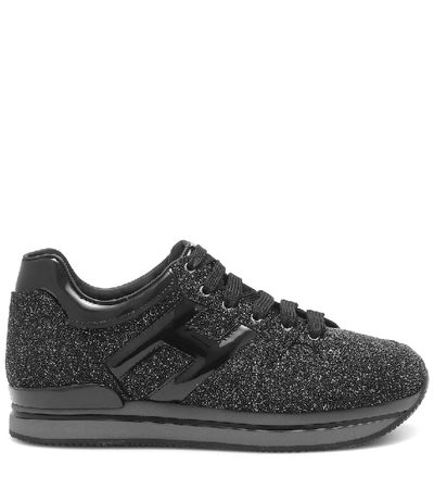 Shop Hogan Glitter Leather Sneakers In Black