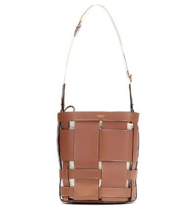 Shop Burberry Small Foster Leather Bucket Bag In Brown