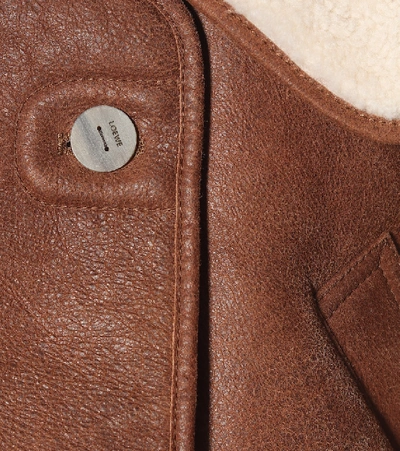 Shop Loewe Shearling-trimmed Leather Jacket In Brown