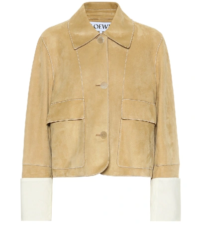 Shop Loewe Suede Jacket In Beige