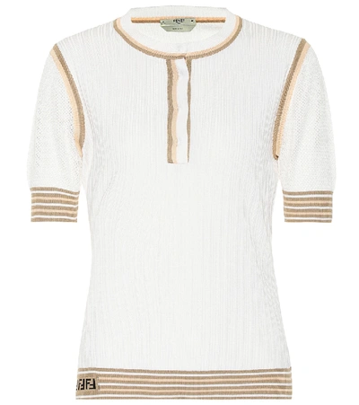 Shop Fendi Ribbed-knit Silk Top In White