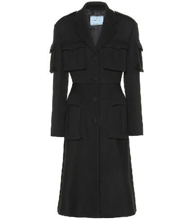 Shop Prada Virgin Wool Gabardine Coat In Black