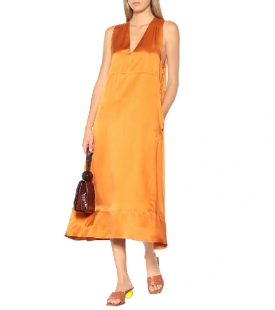 Shop Asceno Silk Midi Dress In Orange
