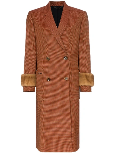 Shop Fendi Micro Houndstooth Double-breasted Coat - Brown