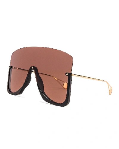 Shop Gucci Shiny Big Sunglasses In Brown