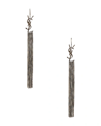 Shop Saint Laurent Monogram Chain Earrings In Ruthenium