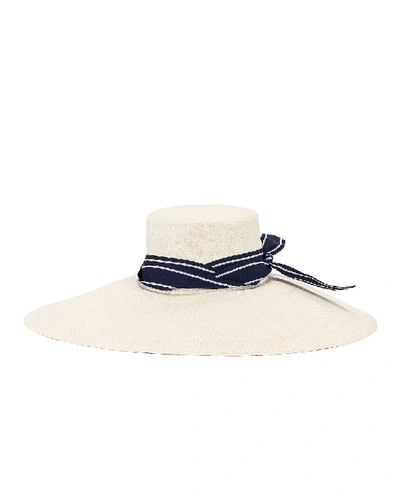 Shop Sensi Studio Long Brim Lamp Shape Cordovez Hat In White & Navy