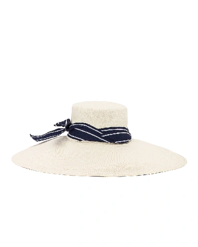 Shop Sensi Studio Long Brim Lamp Shape Cordovez Hat In White & Navy