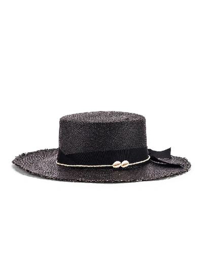 Shop Sensi Studio Cordovez Hat With Straw & Seashell Detail In Black