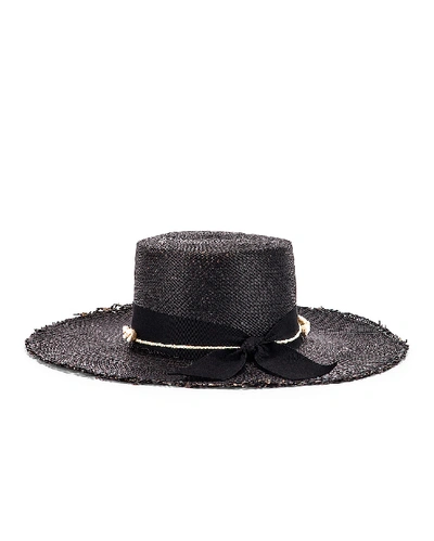 Shop Sensi Studio Cordovez Hat With Straw & Seashell Detail In Black