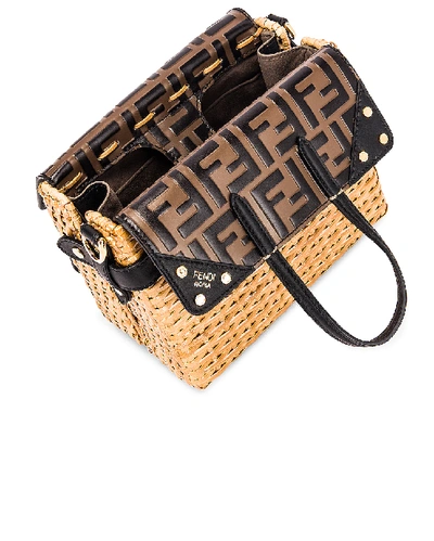 Shop Fendi Mini Flip Crossbody Bag In Black In Black & Natural