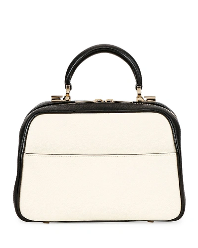 Shop Valextra Saffiano Small Top-handle Boxy Bag In White/black
