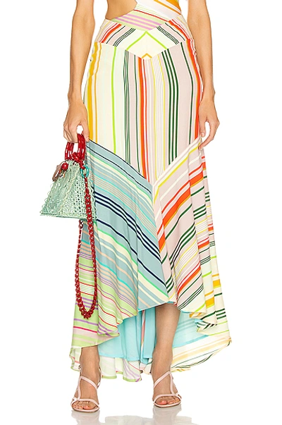 Shop Silvia Tcherassi Beverly Skirt In Green,stripes,orange,yellow In Summer Stripes