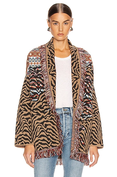 Shop Alanui Fair Isle Animal Cardigan In Animal Print,neutral,red In Brown Multi