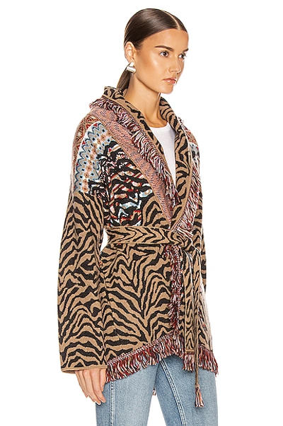 Shop Alanui Fair Isle Animal Cardigan In Animal Print,neutral,red In Brown Multi