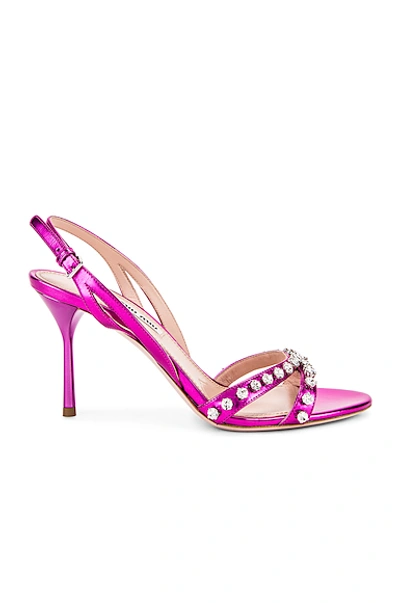 Shop Miu Miu Jeweled Slingback Sandals In Fuchsia