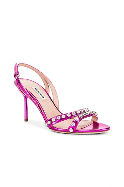 Shop Miu Miu Jeweled Slingback Sandals In Fuchsia