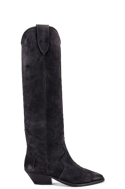 Isabel Marant Denvee Suede Cowboy Boots In Faded Black