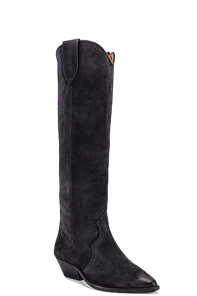 Isabel Marant Denvee Suede Cowboy Boots In Faded Black