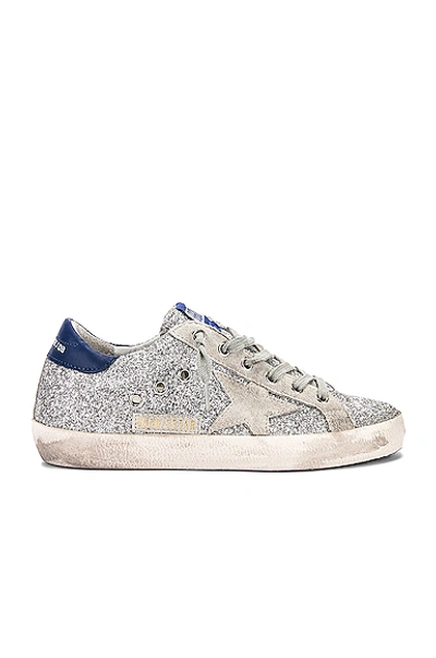 Shop Golden Goose Superstar Sneaker In Blue,metallic Silver In Silver Glitter Blue