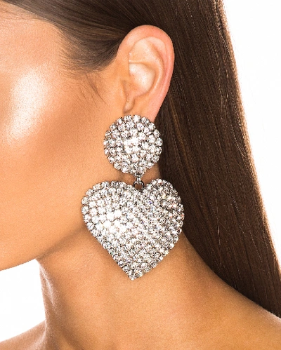 Shop Alessandra Rich Heart Earrings In Crystal