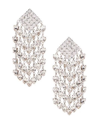 Shop Alessandra Rich Heart Cascade Clip Earrings In Crystal