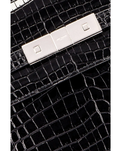 Shop Saint Laurent Manhattan Croc Shoulder Bag In Black