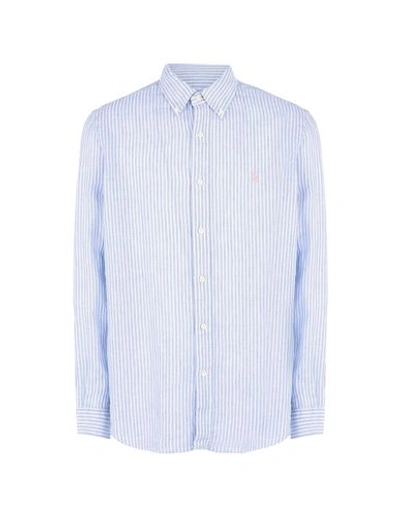 Shop Polo Ralph Lauren Classic Fit Striped Shirt Man Shirt Sky Blue Size L Linen